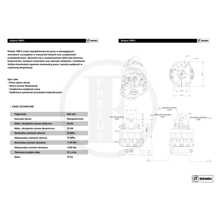 Rotator hydrauliczny FMF5 55kN - Zamiennik Baltrotors